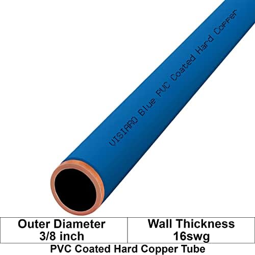 צינור נחושת קשיח מצופה Visiaro Blue PVC, 1MTR, DIA חיצוני 3/8 אינץ ', עובי קיר 16 SWG, ציפוי PVC 2 ממ, חבילה של 5