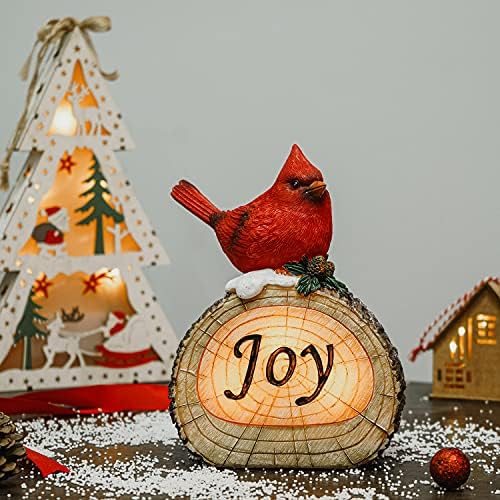 טופדורן חג המולד פסל שרף ציפורים אדום עם אור LED לשימוש מקורה וחיצוני ציפור קרדינל לבית, עיצוב מדשאה, שמחה