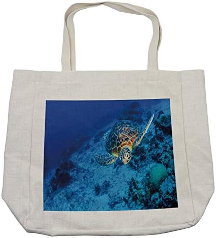 תיק קניות של צב אמבסון, תצלום נושא אוקיאני עם חיות בר של צב הים במים כחולים עמוקים שונית אלמוגים הוואי, תיק לשימוש