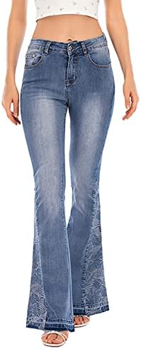 מכנסי התלקחות לנשים ז'אן אלסטי מותן מותח פעמון בתוספת מכנסי ג'ינס מזדמנים בגודל מכנסיים הרוסו מכנסיים
