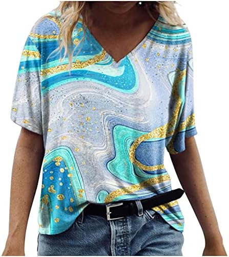בנות שרוול קצר טייז שיש הדפסים חולצת טריקו לנשים נ 'צוואר קיץ סתיו סתיו 2023 בגדים BH