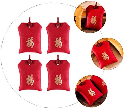 4 יחידות מזל אדום ברוקד שקיות פנג שואי כסף סיני משי מזל מתנת תיק אדום ברכת תיק עבור עושר הצלחה בית תפאורה