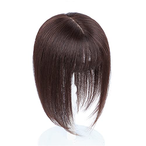 קליפ שיער טבעי אמיתי בכיסויים עם פוני 4 איקס 4.3 חישוקי שיער חלקיים לשיער דליל, 12 חום אדמדם