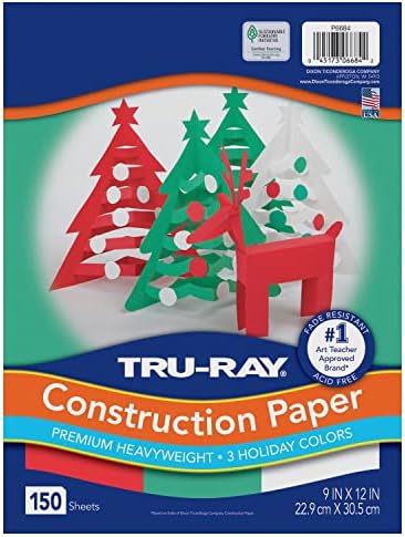 נייר בנייה של Tru-ray Premium, נייר בצבע חופשה, 3 צבעים שונים, 9 x 12, 150 גיליונות