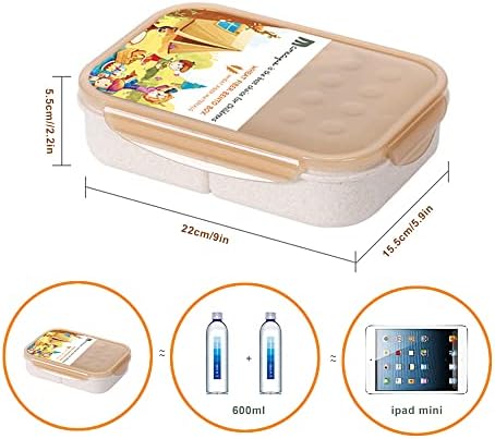 קופסת בנטו של Mameaie לילדים ולמבוגרים, מכולות צהריים עם 3 תאים, קופסת ארוחת צהריים לילדים מיקרוגל/מקפיא/מדיח כלים בטוחים,