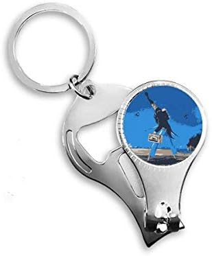 רקע כחול קריקטורה גרוטסקי איור ציפורניים ניפר טבעת מפתח שרשרת שרשרת פותחן קוצץ