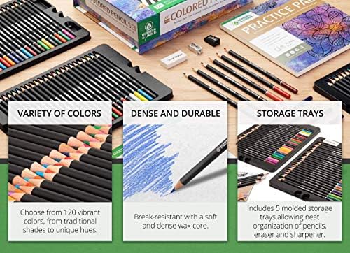 נורברג ולינדן XXL 125 סט עיפרון צבעוני - 120 עפרונות אמנות, כרית נייר ציור, 2 מחקים, ו -2 מחדדים - ליבת שעווה