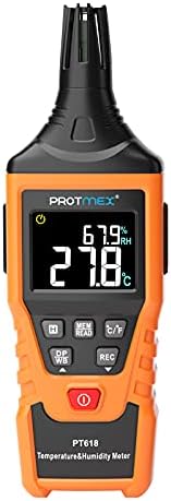 Protmex PT618 מד לחות טמפרטורה, צג היגרומטר מדחום עם אווירה, נקודת טל, נורה רטובה למינון מקורה/חיצוני, מקסימום, אחיזת