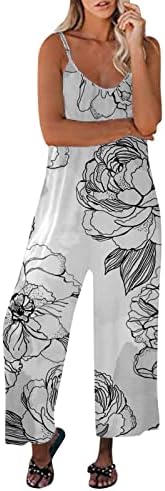 נשים סרבלים מזדמנים בקיץ נ 'צוואר ספגטי רצועת שרוולים הדפס ללא שרוולים רופף רגל רחבה מכנסיים מכנסיים ארוכים 2023