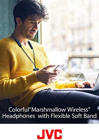 JVC Marshmallow Wireless, אוזניות אוזניות, עמידות בפני מים, חיי סוללה באורך 8 שעות, מאובטחים ונוחות מתאימים עם פס צוואר