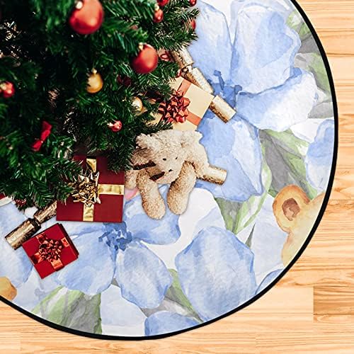 פרחים כחולים דובי דובי מחצלת עץ חג המולד עץ עץ עץ עץ מגש שטיח מחצלת מתחת לאביזר עץ חג המולד למגן לרצפת עץ קשה 28 אינץ