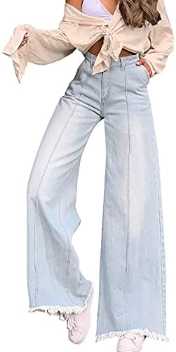 מכנסיים קצה גבוהה רחב רופף ג 'ינס רגל אופנה תפרים קוצים נשים של מותניים נשים של גבוהה מותן ג' ינס