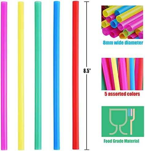 אלינק 8 ממ רחב מגוון צבעים בהירים שייק קשיות, שומן פלסטיק חד פעמי שתיית קשיות, חבילה של 100