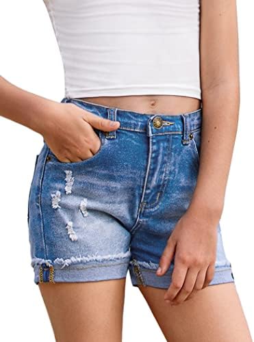ארשינר בנות ז 'אן מכנסיים קצרים גבוהה מותן אזוקות מכפלת ג' ינס קצר 4-12 שנים