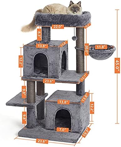 45 סנטימטרים רב-רמת חתול מגדל, חתול מגדל, חתול עץ לחתולים גדולים, עם ערסל & סיסל-מכוסה מגרד הודעות, 2 יוקרה דירות, עבור