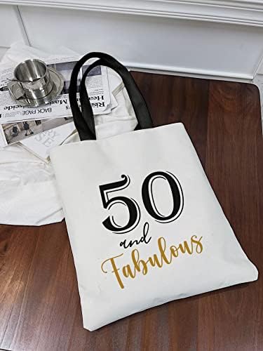 Xikainuo מצחיק 50 יום הולדת כותנה בד כותנה תיק עם כיס פנים, תיק קניות לטיולים תיק כתף בן 50 מתנות חג מולד ליום הולדת