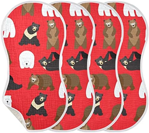 Yyzzh Bears דפוס קוטב דוב על מטליות אדומות של מוסלין לתינוק 4 חבילה כותנה כביסה כביסה לתינוקות לילדה נערה
