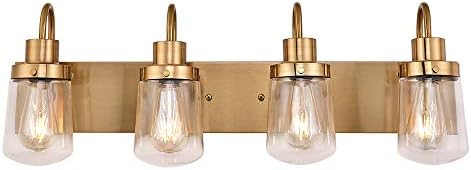יהירות אמבטיה מודרנית יאוהונג אור 4-אורות מנורת ב מוברש פליז, חווה קיר אור קבועה עם ברור זכוכית גוונים,מקורה מנורת קיר