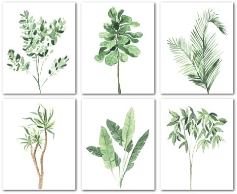 אבמי 6 מארז בוהו ירוק הדפסי קיר, 8 על 10 אינץ ' בוהו מינימליסטי עלים ירוקים הדפסי קיר תפאורה, צמחים בוטניים לא ממוסגרים