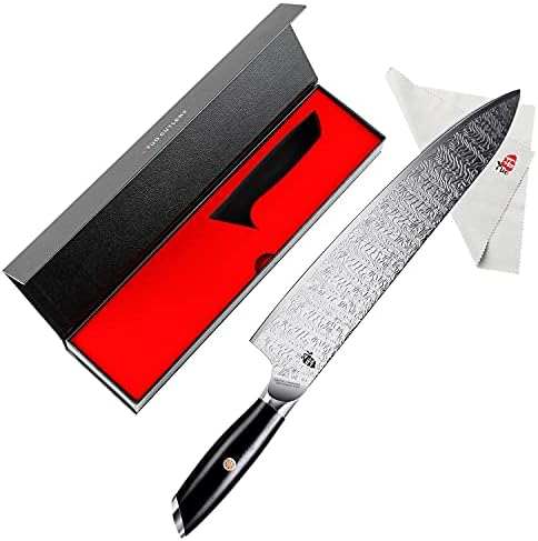 סכין שף טואו 10 אינץ '- סכין בישול מטבח פרו, אוס - 8 סכין שף נירוסטה יפנית עם ידית ג ' י 10 ארגונומית, סכין גיוטו יפנית עם