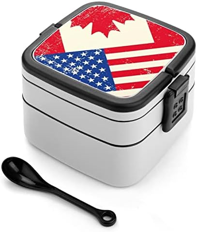 דגל אמריקה וקנדה דגל בנטו תיבת שכבה כפולה שכבה כפולה כל מיכל ארוחת צהריים הניתנת לערימה עם כף לטיולי פיקניק עבודות
