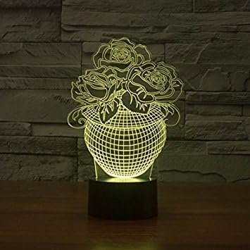 פרח תלת מימד אור אור USB מתג מגע עיצוב מנורת בעלי חיים שולחן שולחן שולחן מנורות אשליה אופטית 7 אורות מחליפים צבעים מנורת