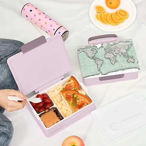 מפת עולמי וינטג 'של Alaza Travel Bento Bento קופסת ארוחת צהריים ללא BPA מכולות ארוחת צהריים חסינות דליפה