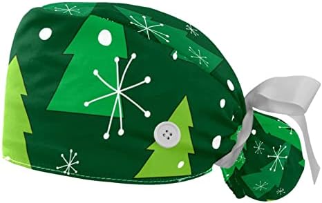 Niaocpwy 2 חבילה כובע עבודה של נשים עם כפתורים סרט קשירה עץ חג המולד ירוק עץ שיער ארוך
