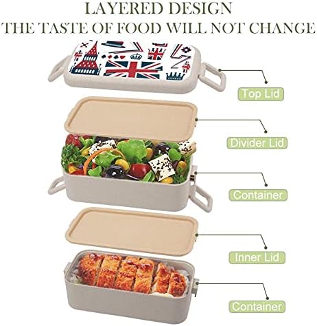 אלמנטים עיצוביים בבריטניה בנטו קופסת אוכל 2 מכולות אחסון מזון תא עם כף ומזלג