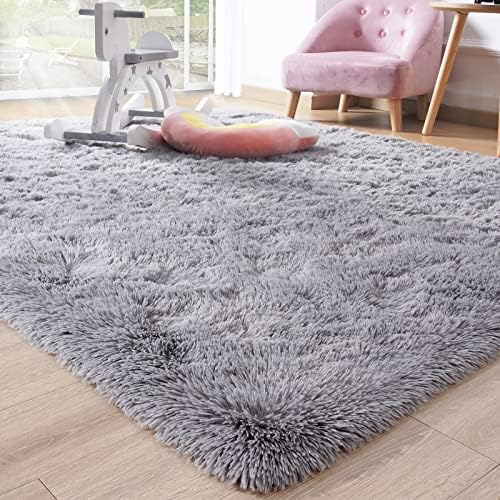 OMPAA 5x8 רגל שטיח אפור גדול, שטיחים של סלון רך של שאג, שדרוג שטיחים אזור קטיפה נגד החלקה, שטיח חדר שינה רך, שטיחים
