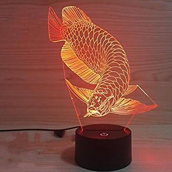 דגים תלת מימדיים אור אור USB מתג מגע עיצוב מנורת בעלי חיים שולחן שולחן שולחן מנורות אשליה אופטיות 7 אורות מחליפים