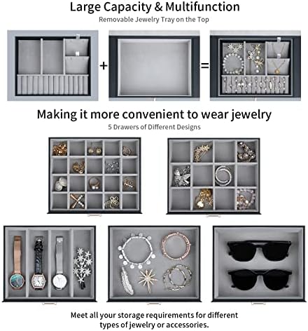 V-Lafuy ארגון תכשיטים גדול קופסא קופסא תכשיטים שחורים, ארגוני תכשיטים גדולים קופסאות תכשיטים לנשים לעגילי