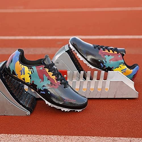 נעלי ריצה שחורות לבנות דוקרניות עם 8 דוקרנים נעלי מסלול קלות ושדה לגברים ונשים נוער אופנה דוקרני מסלול לאימונים ותחרות (צבע: