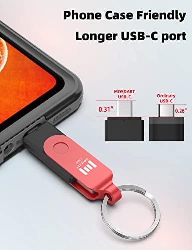 MOSDART 128GB USB C כונן פלאש כפול עם מחוון LED ומחזיק מקשים-2 ב 1 OTG USB 3.0 Type-C כונן מזכרת מקל לטלפונים