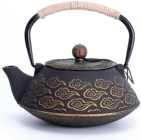 קומקום ברזל יצוק של מילבוזיס, סיר תה יפני עם חומר עולה לעלים רופפים, קומקום תה כיבוש בטוח מצופה פנים אמייל, דפוס עננים 27oz,