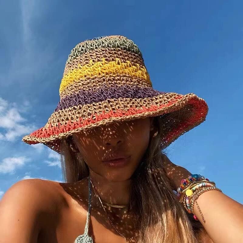 כובע שמש נשים בקיץ אריזות כובעי דלי בוהו חוף קש לנשים הגנה על UV כובע מתקפל חמוד לגברות בנות