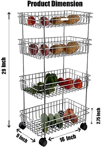 נירוסטה 4 שכבה נייד פירות ירקות מטבח תשמיש ארגונית עבור מטבח