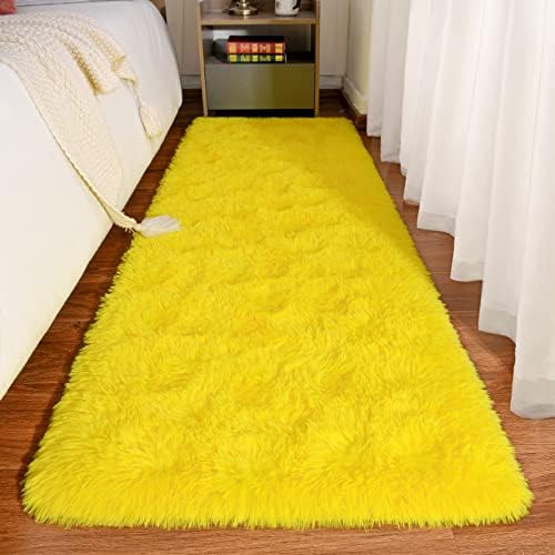 רץ שטיחים צהובים של קיקו, שטיחי רץ חמודים בגודל 2 על 6 רגל לחדר שינה, שטיח מיטה בערימה גבוהה לסלון, שטיחי זריקה