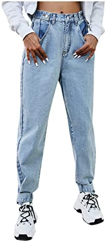 מכנסי ג'ינס עם מותניים גבוהים של לריאה לנשים וחורים שיפוע מזדמן רזה ומכנסי מכנסי ג'ינס קרועים ישרים