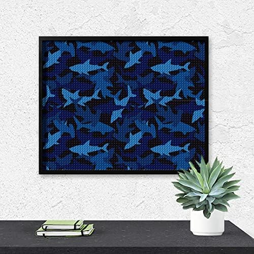 כרישי קאם כחולים ערכות ציור יהלומים 5D DIY DIY מקדח מלא ריינסטון עיצוב קיר למבוגרים 16 x20