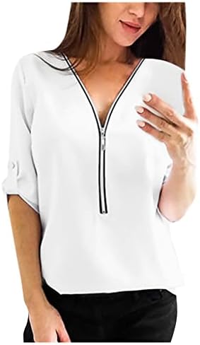 חולצות שרוול ארוך עבור בנות נוער קיץ סתיו צווארון שיפון טרקלין בסיסי חולצות חולצה נשים לרכוס בגדים י2 ק2