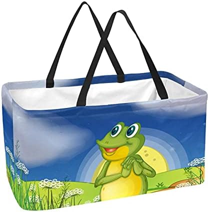 תיקי קונים 50L צפרדע שמביטה בכוכב הבהיר קופסת קניות מתקפלת תיק מכולת תיק עם ידיות, לשימוש חוזר