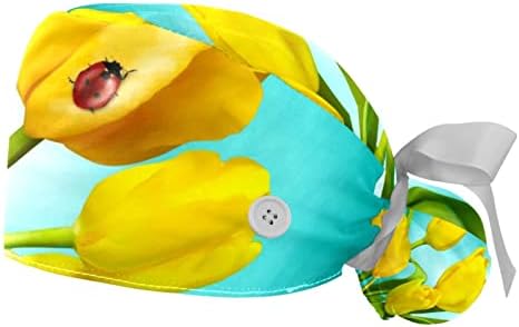 2 חתיכות צבעוני צהוב אביב פרח אלסטי תחבושת עניבה כובעים לאחור לנשים וגברים