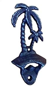 בעבודת יד ימי דקור כפרי כהה כחול יצוק ברזל קיר רכוב כף עץ בקבוק פותחן 6 - ייחודי בו