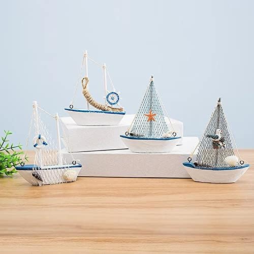 3 יחידים מיני עיצוב סירת מפרש, דגם אוקיינוס ​​ימי דגם מעץ מיניאטורה סירת שיט חוף סט תפאורה ביתית, לקישוט נושא האוקיאנוס