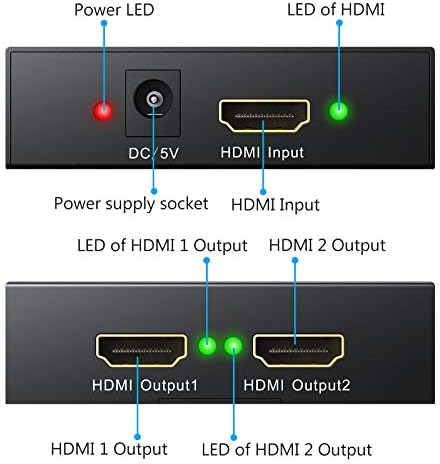Esynic 1x2 HDMI מפצל, 4K HDMI Splitter 1 ב -2 אלומיניום ver 1.4 HDCP HDMI מגבר מתאם עם תמיכה בכבלים HDMI