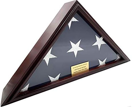 Decomil 5'x9 'מארז תצוגת דגל עבור דגל קבורה ותיק אמריקני - עץ מלא, גימור דובדבן, בסיס שטוח