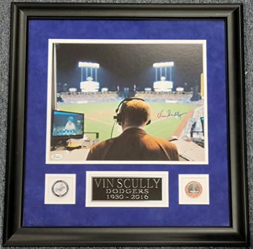 ממוסגר Vin Scully חתום 11x14 תצוגת תמונות Dodgers Hof ~ JSA COA - תמונות MLB עם חתימה