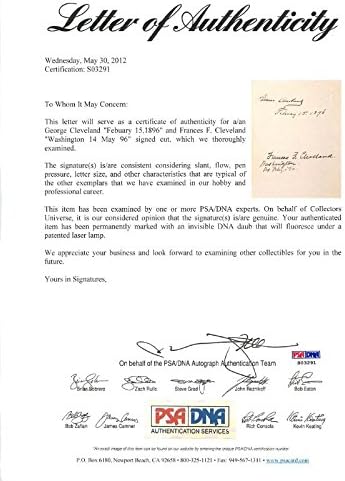 הנשיא גרובר & מגבר; פרנסס קליבלנד חתם אותנטי 5 איקס 8 לחתוך פ. ס. א. / דנ א ס03291