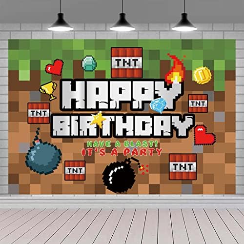 פיקסל רקע עבור מסיבת יום הולדת משחק נושא צילום רקע לילדים ילד שמח יום הולדת וידאו משחקי קרב גיימר ספקי צד